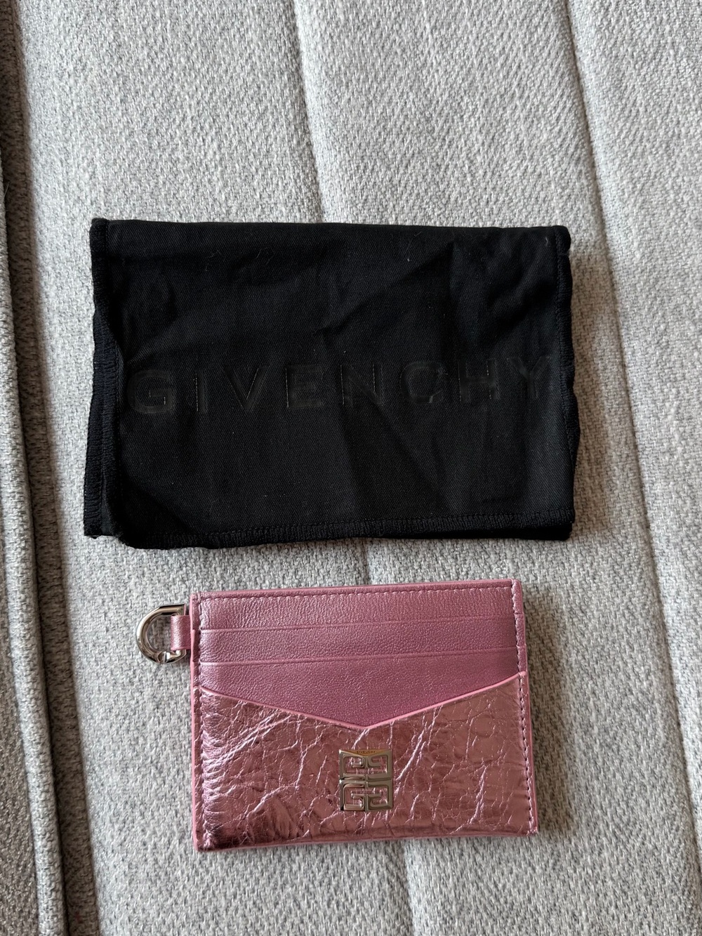 Givenchy Metallic Pink Leather Card Holder with Key Ring